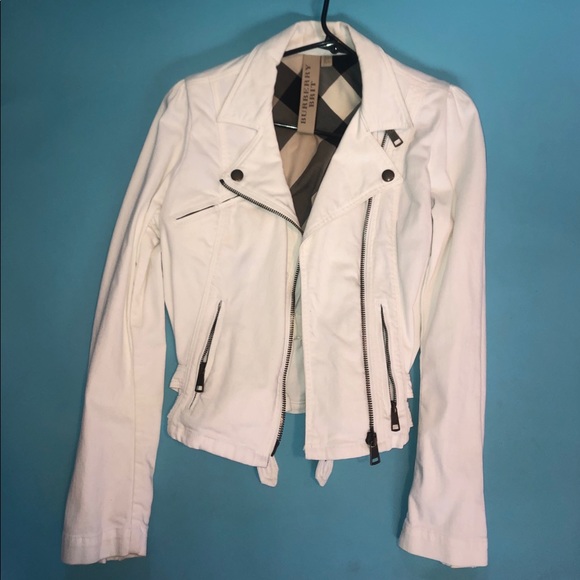 Burberry Jackets & Blazers - Burberry Brit White Motorcycle Jean Jacket